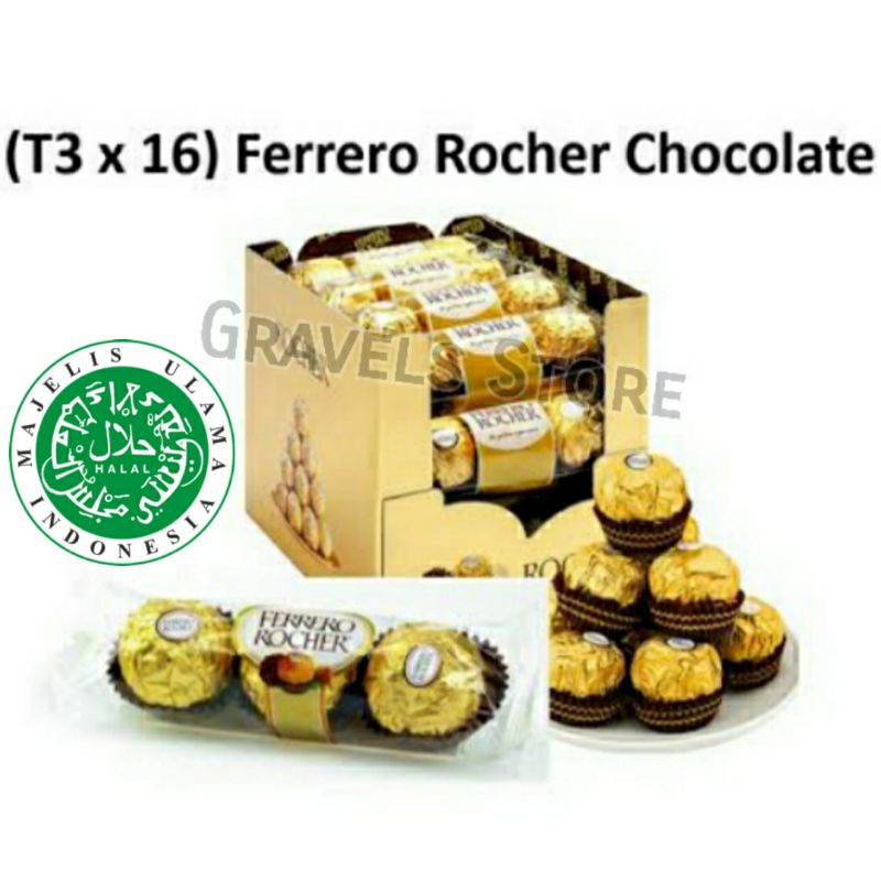 

[T3 x 16 Pcs] Ferrero Rocher isi 3 Butir - Cokelat Kacang Hazelnut