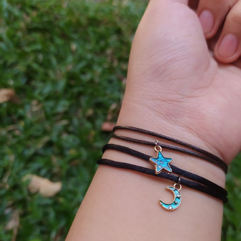 BRACELET MOON & STAR / GELANG BULAN BINTANG COUPLE PERSAHABATAN BESTIE UNIK MURAH-Bintang biru