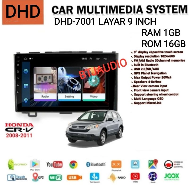 HEAD UNIT TAPE TV MOBIL ANDROID OEM HONDA CRV 2007-2011 LAYAR 9 INCH
