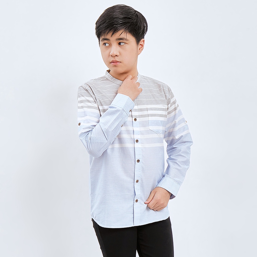 M231 Kemeja Anak Laki Laki Salur Stripe Panjang Biru 2618