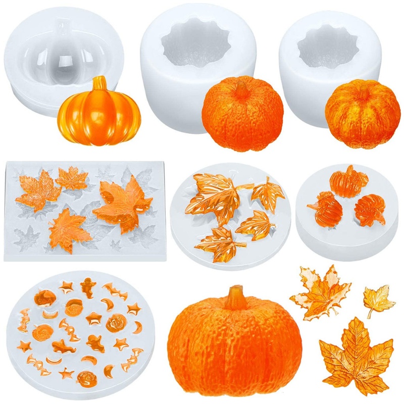 SIY  7Pcs DIY Halloween Thanksgiving Pumpkin Maple Leaves Star Moon Bat Pendant Silicone Epoxy Resin Mold Kit Art Craft Tools