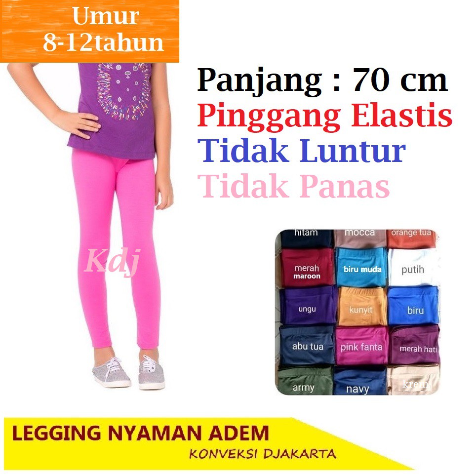 Legging dan strit Anak Perempuan Umur 5-12 Tahun Cln Panjang Spandek Jersey Size fit Leging Lejing Anak