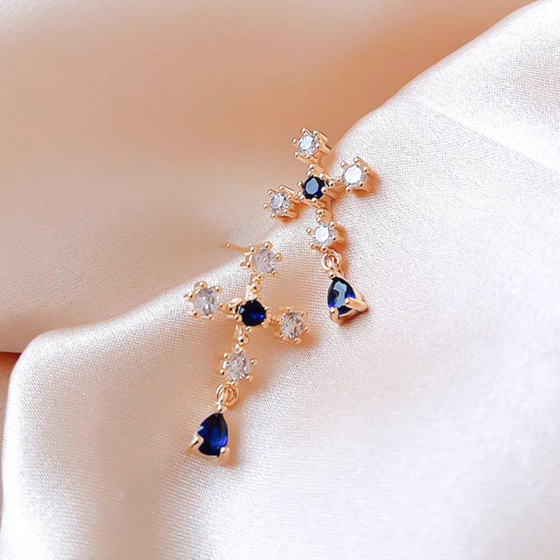 Anting Tusuk Gantung Desain Salib Hias Kristal/Berlian Imitasi Gaya Barok Untuk Wanita