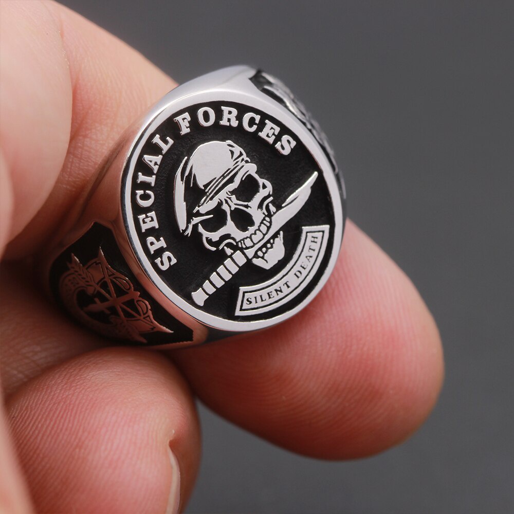 Army Special Forces Green Berets Skull Ring 925 Silver Ring