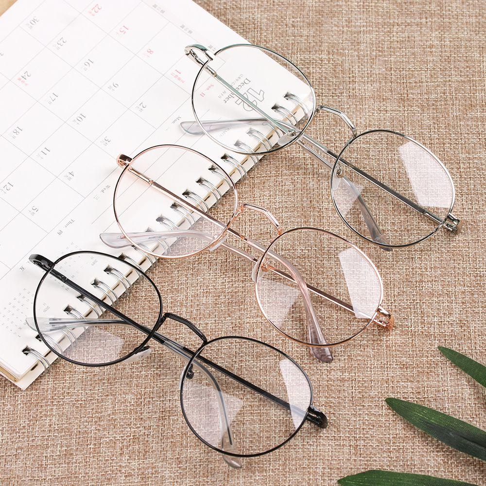 Kacamata Bulat Populer Wanita Pria Vision Care Oversized Metal Optical Glasses