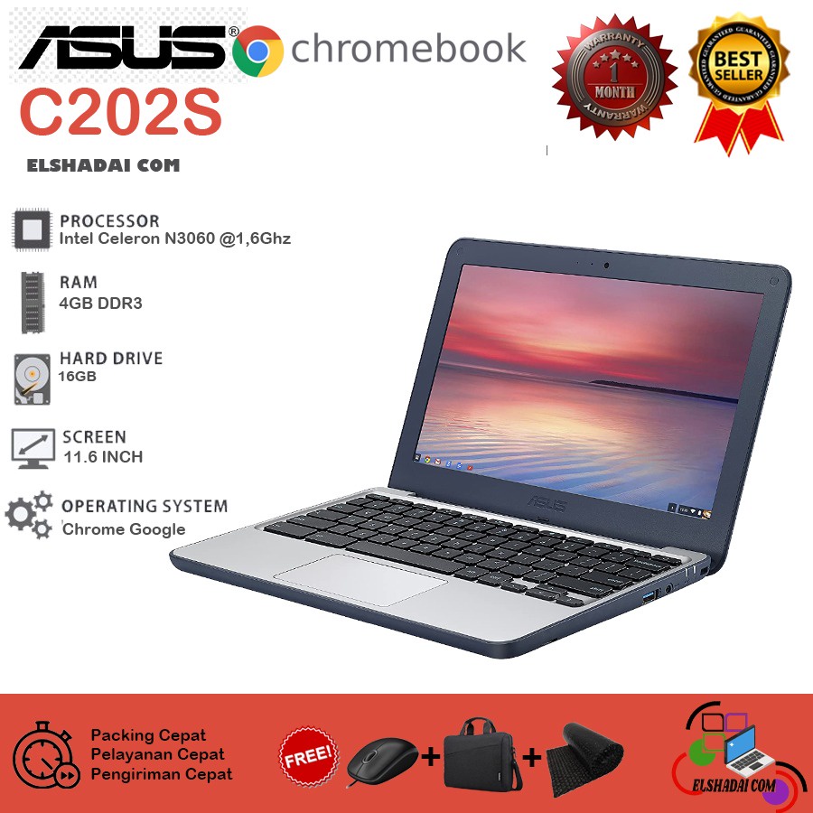 HARGA LAPTOP BEKAS || ASUS Chromebook C202S 11.6" Intel Celeron N3060 4GB, SSD 10-16GB Mulusss