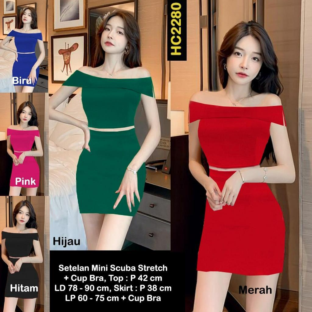 HC2280 Setelan Mini Scuba Sabrina Cup Bra Stretch Bodycon /  Mini Dress Seksi / Mini Dress Sexy / Drees Midi