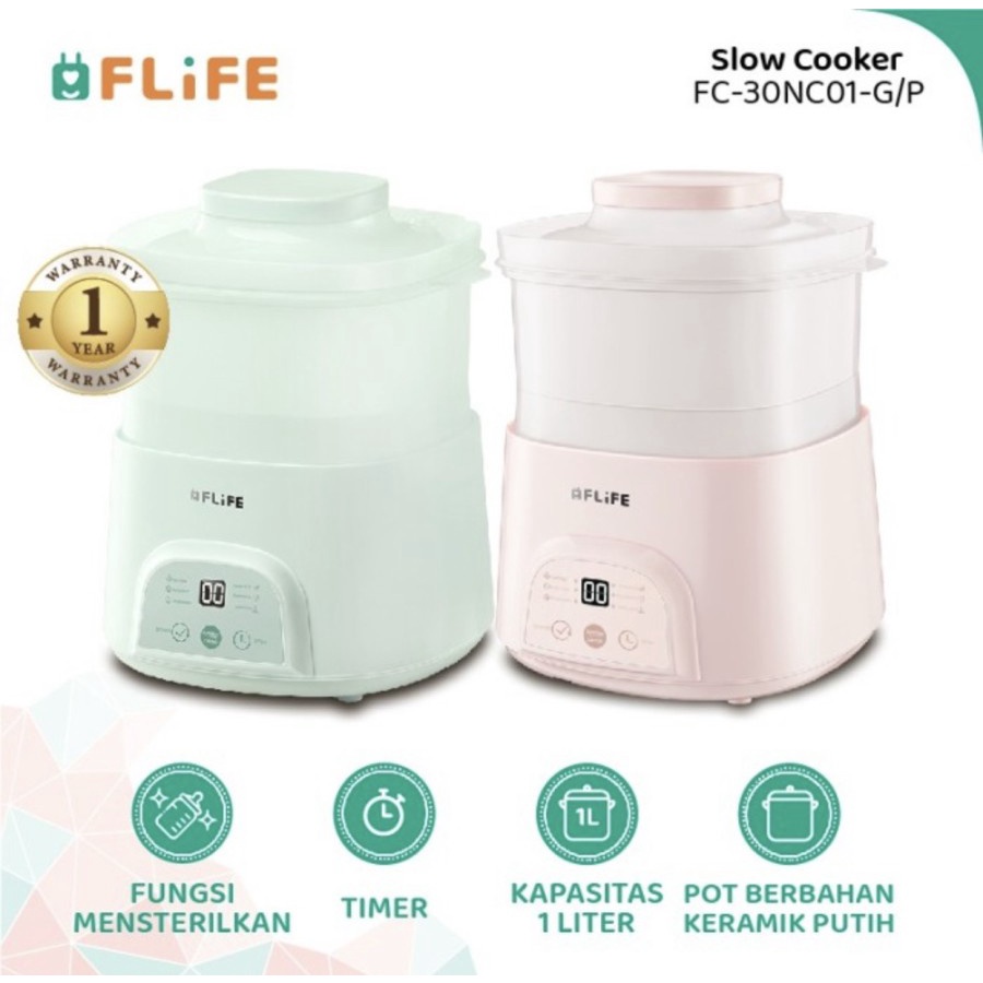 FLIFE Slow Cooker Multi Fungsi 6 in 1 Kapasitas 1 Liter Fc-30Nc01