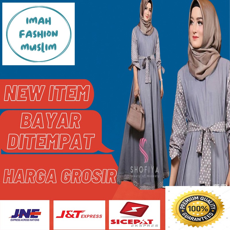 fashion baju setelan pakaian atasan busana muslim wanita gamis long dress jumbo polkadot murah A67