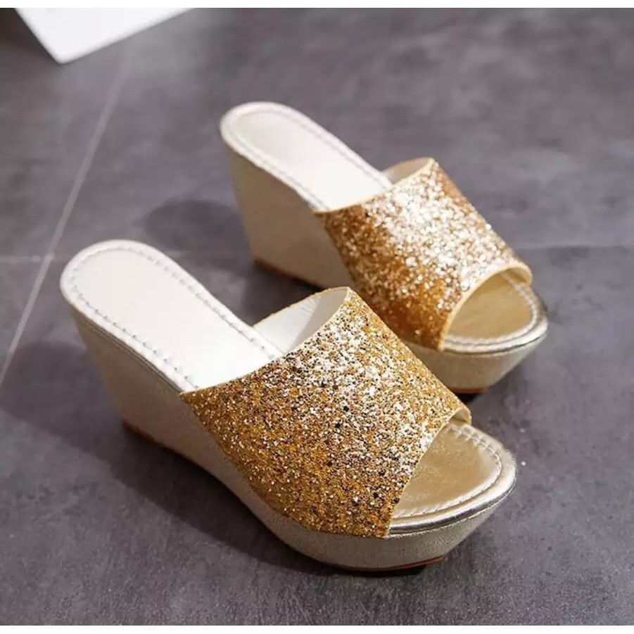 RYS - Glittering Lights Sandal Wedges Wanita Fashion Casual - Ori Import