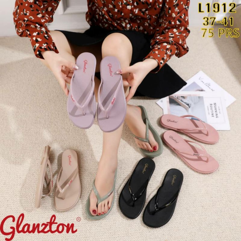 L1912 Sandal Jepit Wanita Karet Polos Tali Kecil Glanzton Sendal Jelly Japit 1912 Import Impor Cewek Perempuan Flat Empuk Nyaman Glanston Glaston Murah Cantik