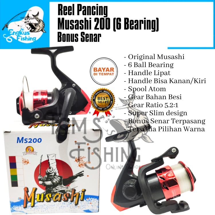 Reel Pancing Musashi MS200 Mini ( 6 Bearing ) Bonus Senar Murah - Engkus Fishing