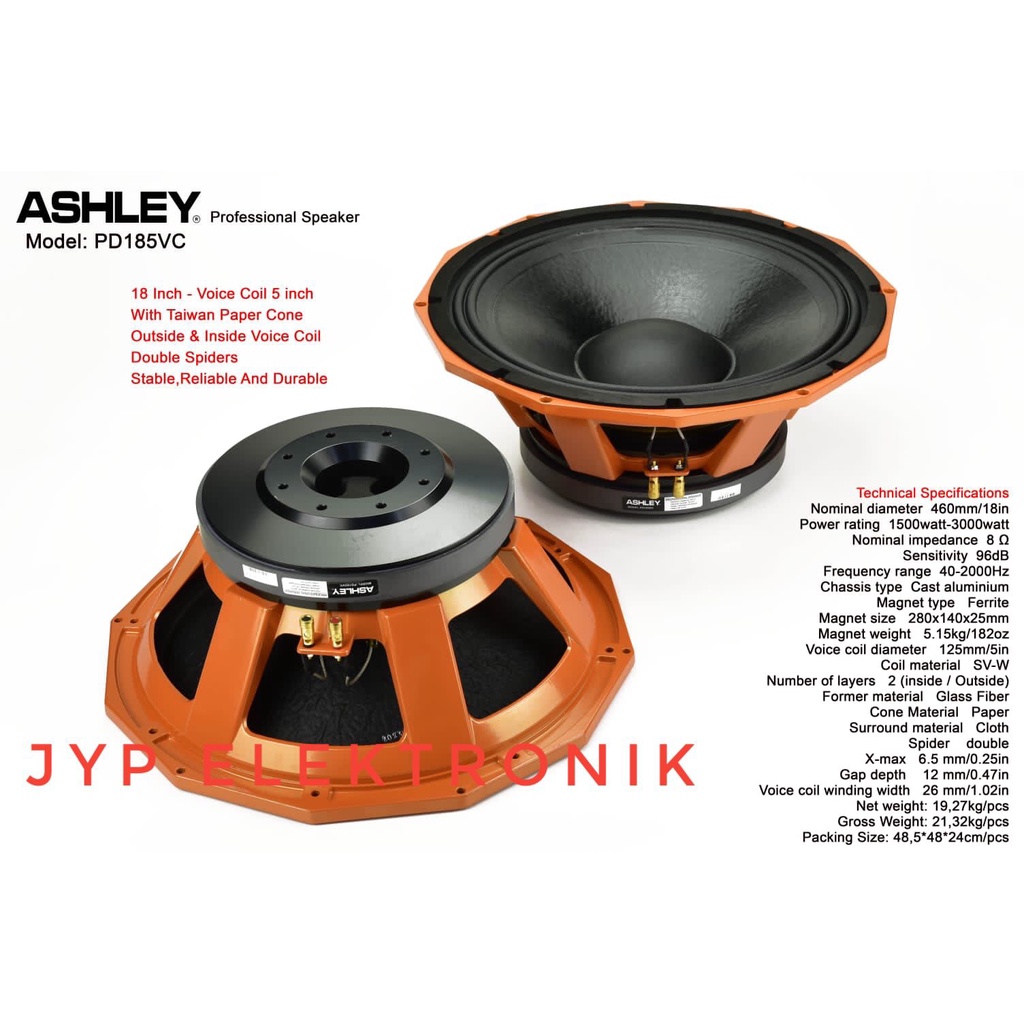 COMPONEN SPEAKER ASHLEY PD 185 VC / PD185VC / PD 185VC 18 INC ORIGINAL