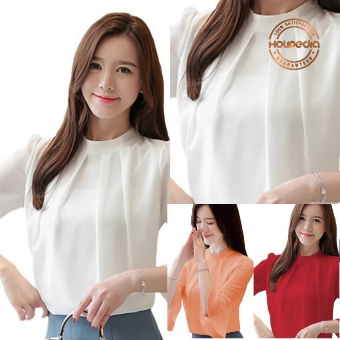 Holipedia Baju Atasan Wanita Blus Lengan Pendek Korea Terbaru - Moon - Orange, M