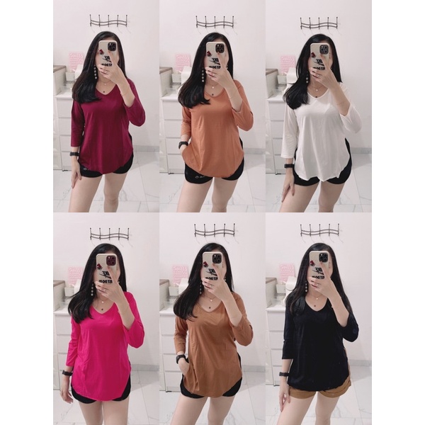 kaos oversize 7/8 polos wanita murah,atasan overisize vneck polos wanita model 753belah samping import