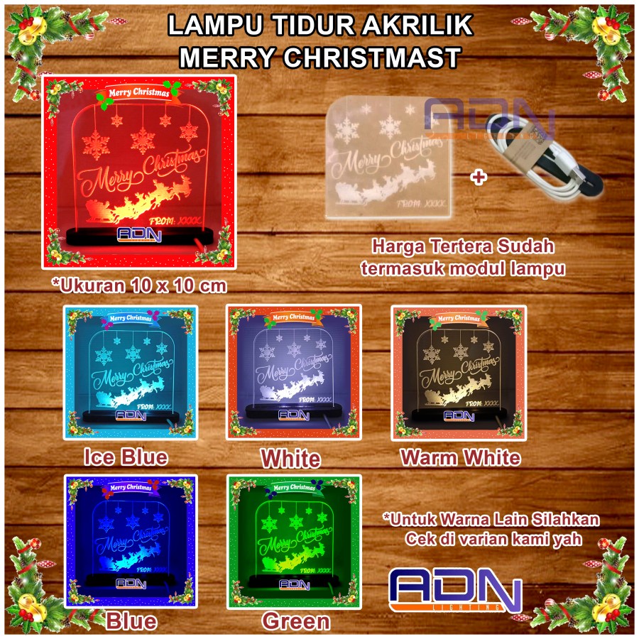 Lampu Tidur Kado Aestetic Akrilik Merry Christmas USB Hiasan NATAL NEW ADN