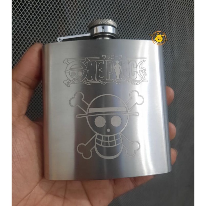 botol wine hip flask 6oz stainless steel one piece luffy gratis tambah nama