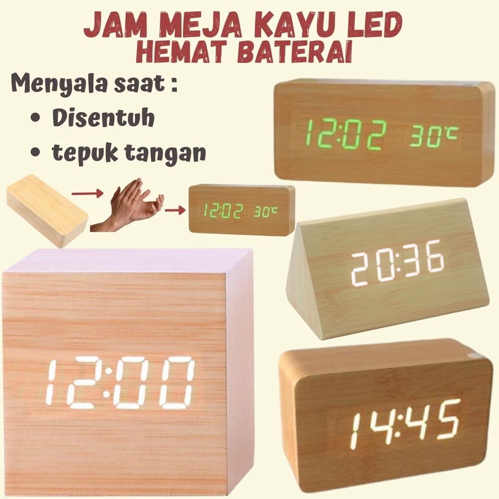 Jam Meja Kayu LED Wooden Small Table Clock Desk Clock