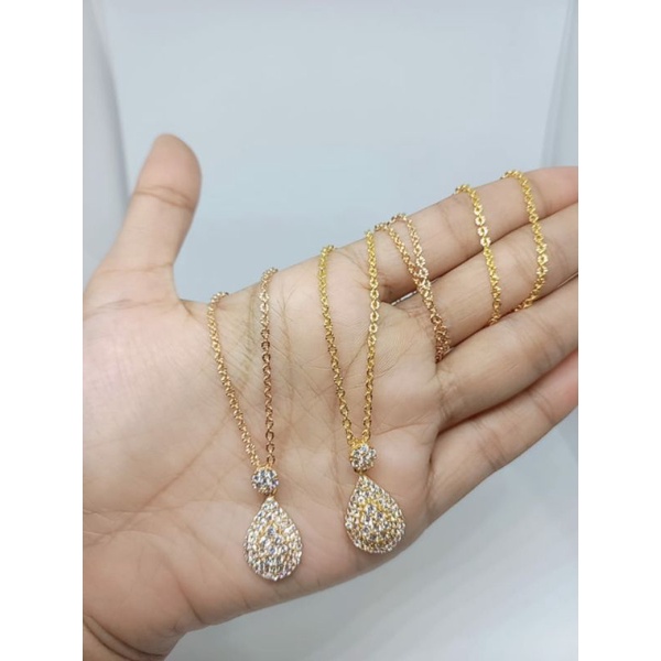 kalung nori ukir + liontin tears mp full / kalung perak asli silver925 lapis emas / kalung fashion