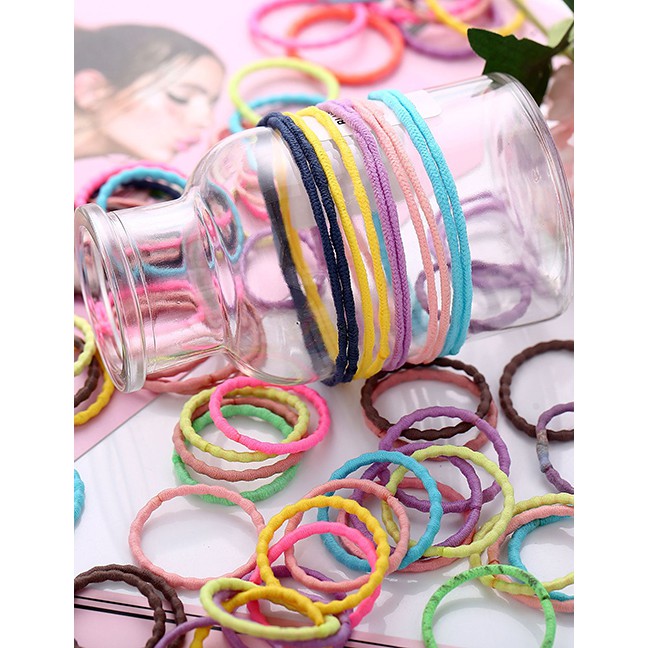 LRC Ikat Rambut Fashion Color Color High Elastic Seamless Children's Hair Ring 100 Pieces D02364