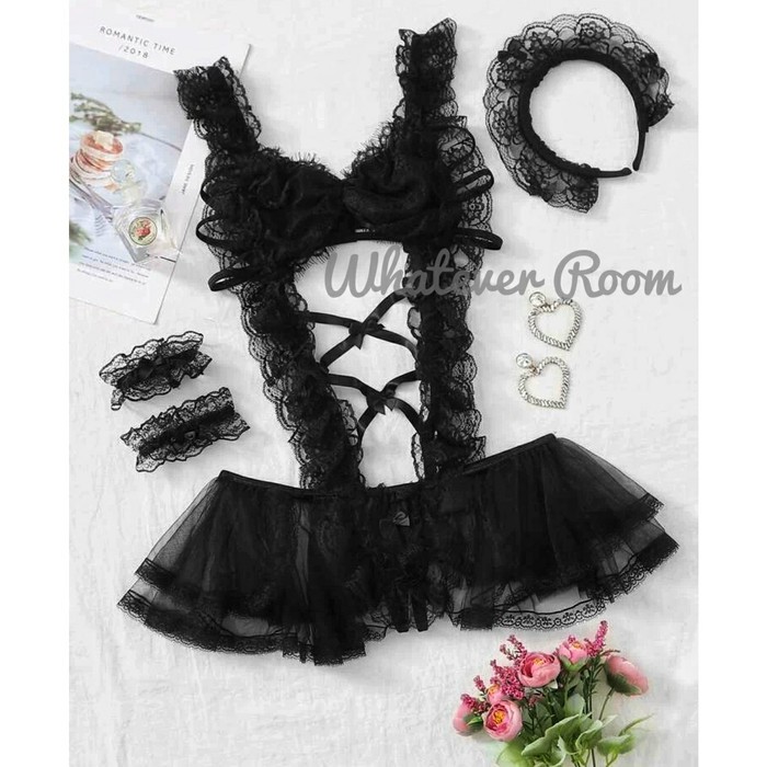 Baju Tidur Lingerie Transparan Sexy Sensual Bahan Lace Ukuran M U XZ360 Sexy Lingerie Maid Costume
