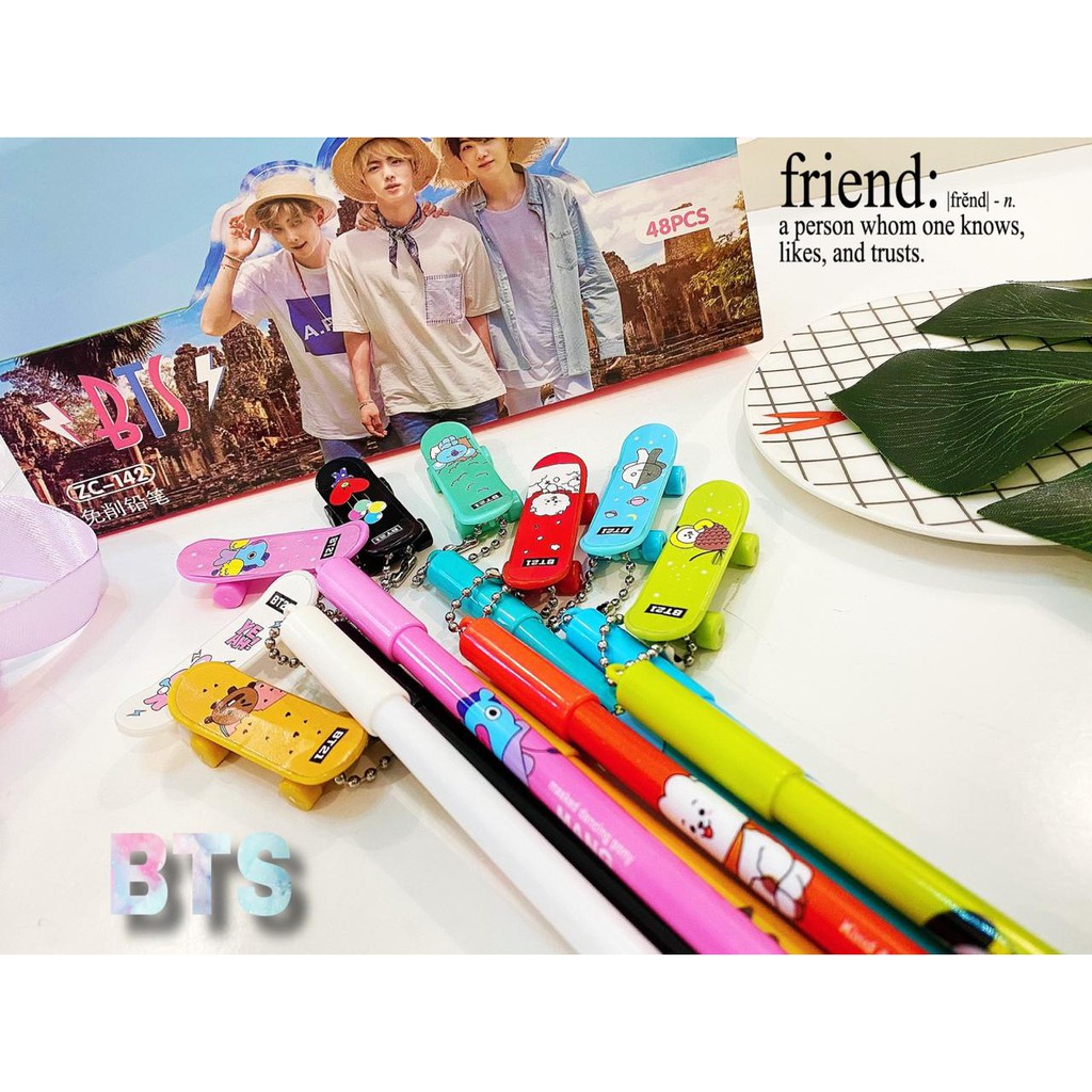 VS BG - PULPEN BT21 3 MOTIF KPOP Pulpen Cute Cartoon Ballpoint