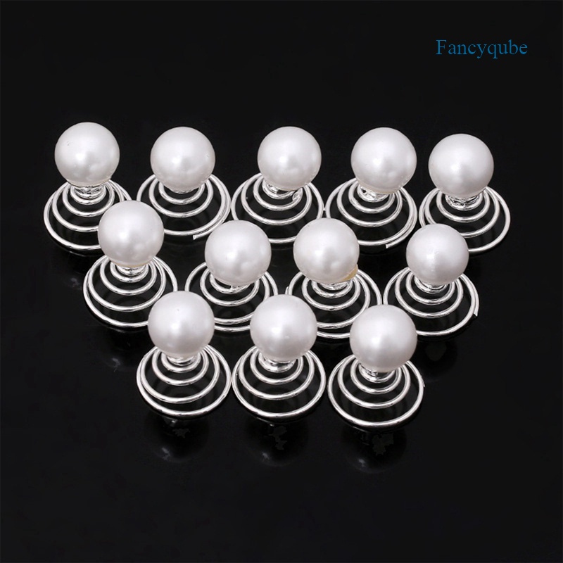 Fancyqube 12pcs Jepit Rambut Bentuk Bunga Spiral Aksen Mutiara Untuk Pernikahan