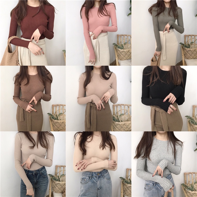 Sweater Rajut Lengan Panjang Kerah Setengah Tinggi Wanita Korea