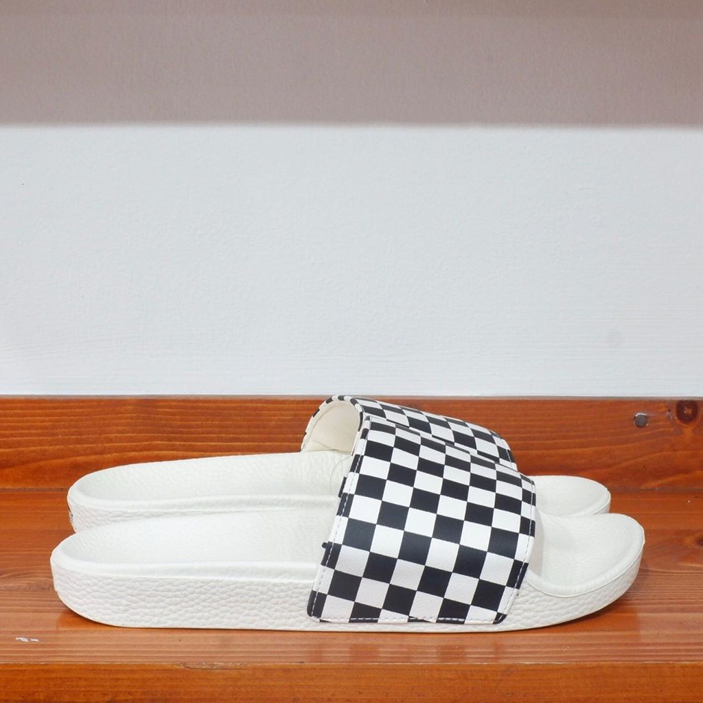white checkered vans slides