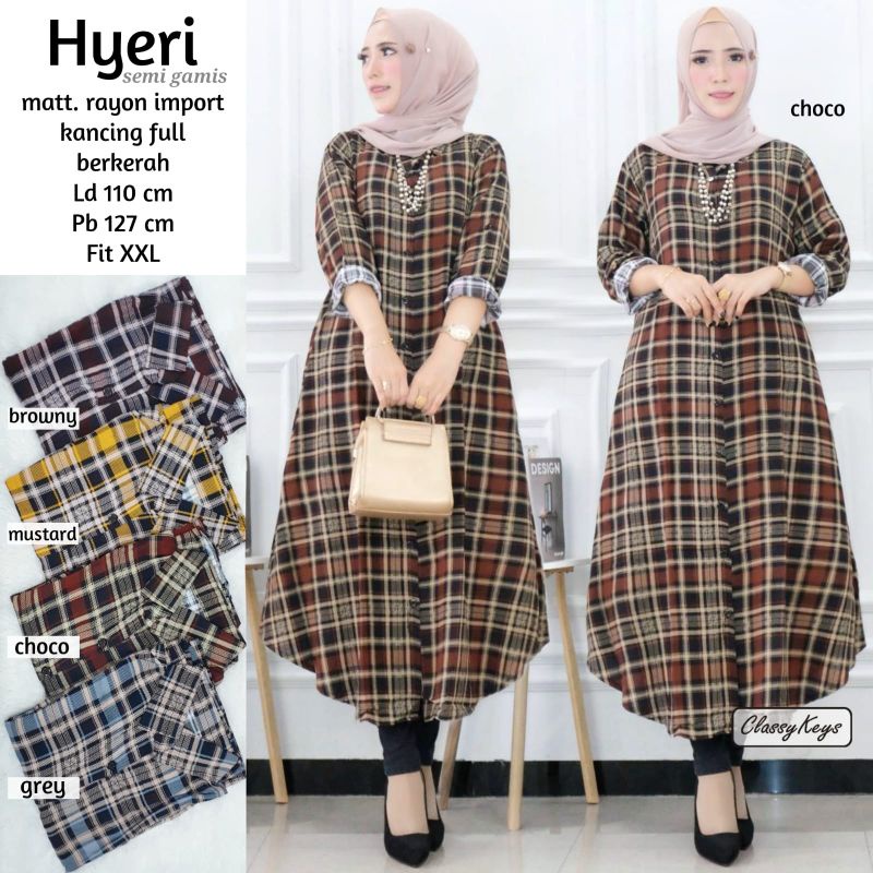 TUNIK SEMI GAMIS RAYON IMPORT MOTIF KOTAK-KOTAK HYERI BY CLASSY KEYS