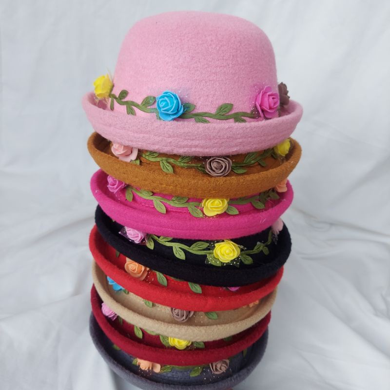 Topi Caplin Mahkota Bunga LCB1/ Topi Bulat anak / Topi caplin bunga anak