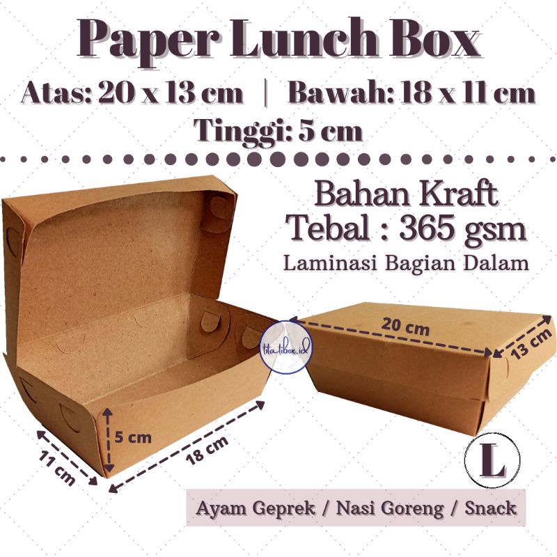 Lunch Box size L / Kemasan Ayam Geprek, Nasi Goreng, Pisang Nugget / Tebal 365 gsm