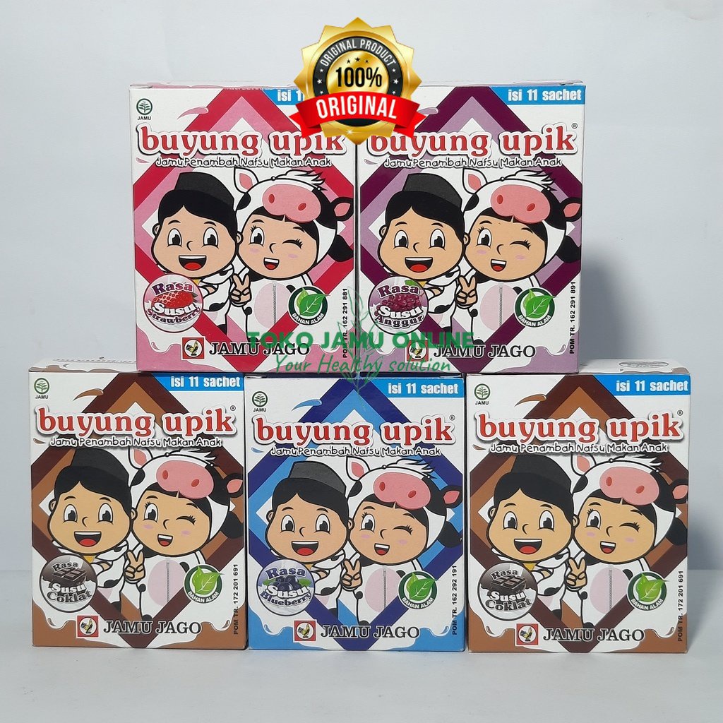 

Buyung Upik Jamu Anak Sehat Original Penambah Nafsu Makan Anak Rasa Coklat Anggur Strawberry Susu Mangga Jeruk Melon Blueberry (Isi 11 Sachet)