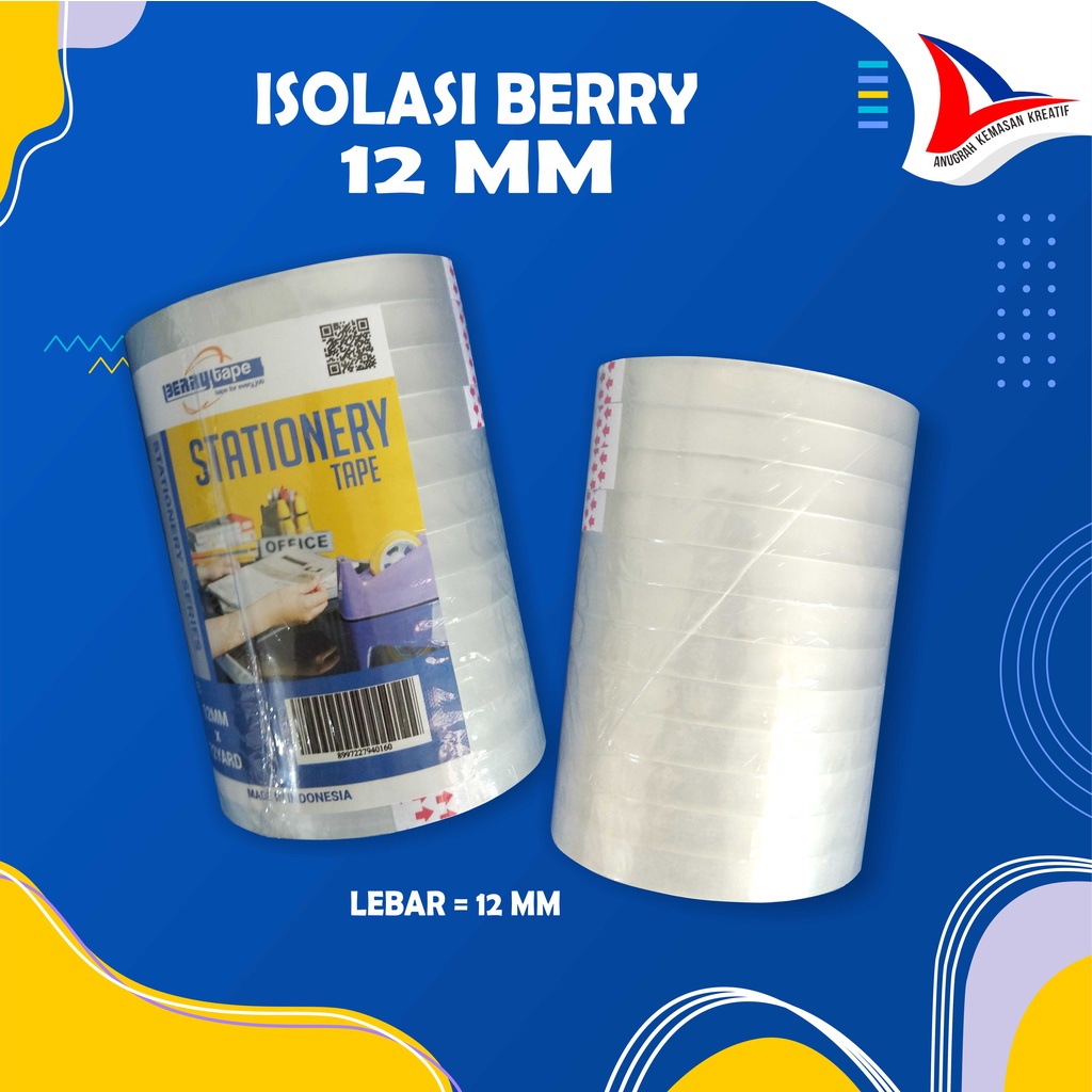 

Isolasi Berry 12mm X 72yard Transparan (Rol)