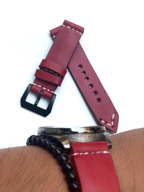 Strap Tali Jam Tangan kulit Sapi Asli vintage maroon handmade