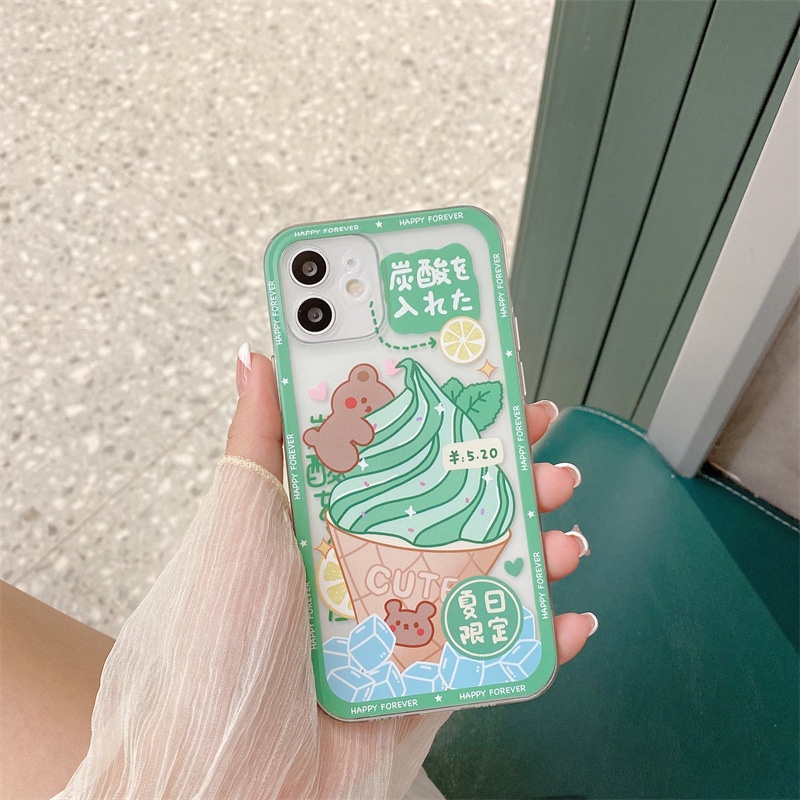 IPHONE Musim Panas Hijau Minum Es Krim Perlindungan Penuh Transparan Phone Case Cover Untuk Iphone6 6s 78 PLUS X XR XS 11 12 13 PRO MAX SE 2020