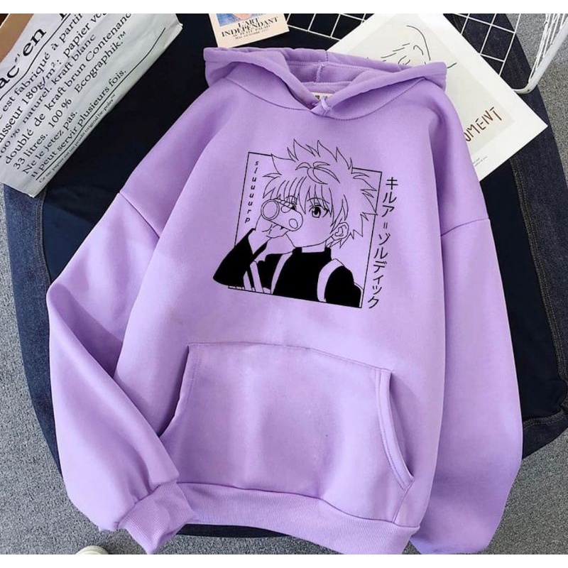 HOODIE GAMBAR ANIME WARNA UNGU LILAC KEKINIAN KUALITAS DISTRO size L