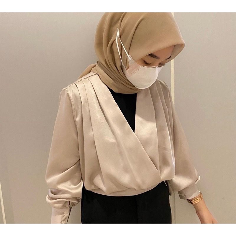 BEFAST - ZFS OOTD Wanita Blouse RERE / BEELLE SATEEN BLOUSE / Atasan Wanita Lengan Panjang / Blouse Ikat Kekiniaan Remaja / Fashion Wanita Casual / Trendy / Termurah