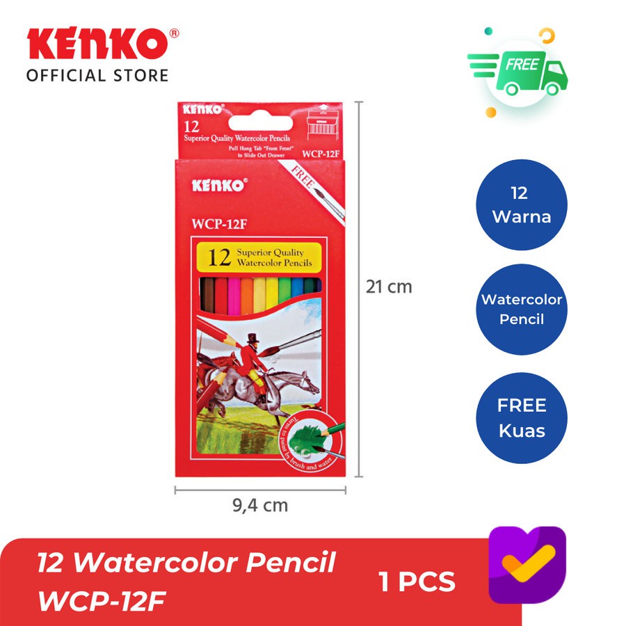 IDOLAKU Pensil warna Kenko 12 warna Water collor