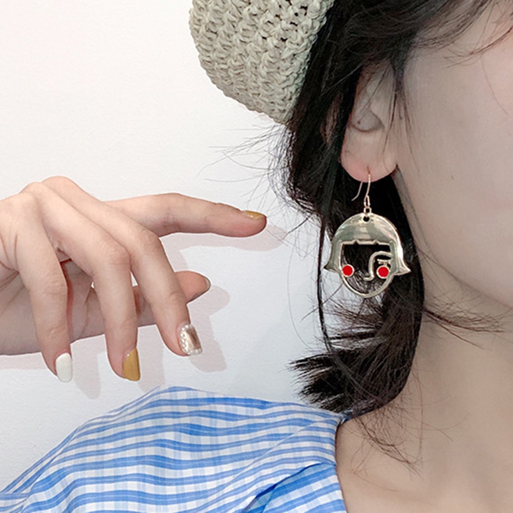 Hu Hu Hu Hu Hu Alat Bantu Pasang Kacamata♡ Anting Kait Gantung Wanita Bahan Alloy Desain Wajah Wanita Hollow Untuk Hadiah Ulang Tahun