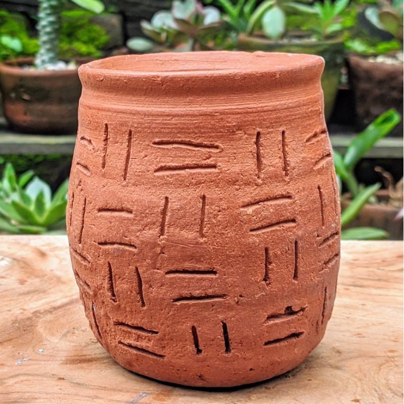 Pot Tanaman Kaktus Sekulen Teracota Terracota Tanah Liat Gerabah Mini Murah Motif Gentong Garis