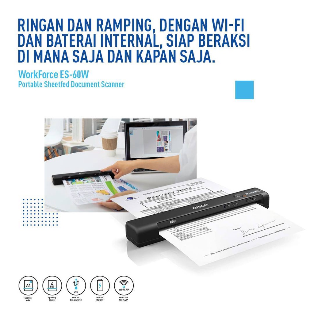 BISA COD  SCANNER EPSON ES-60W EPSON ES60W ES 60 W ES 60W ES60 WIFI F4 LEGAL PORTABLE