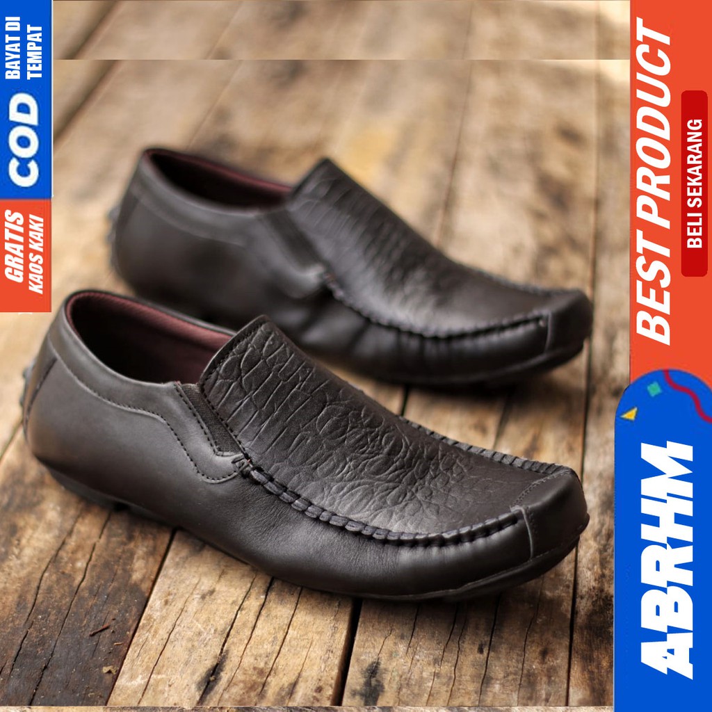 ABRHM x AZBUL Sepatu Casual Slip On Kulit Asli Kasual Formal Pria Kerja Kantor Kondangan Slop Anti Slip Original