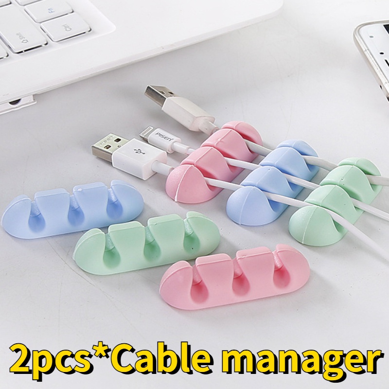 2pcs Klip Holder Kabel USB Headphone Mouse Dengan Perekat Untuk Meja