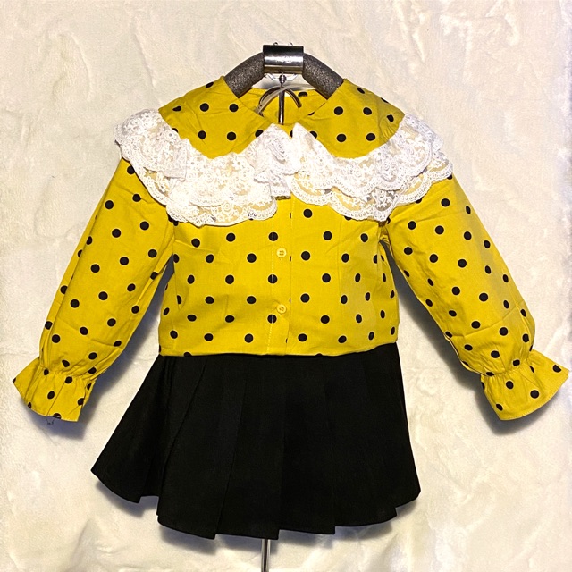 Baju Anak Perempuan Polkadot Kuning - Celana Rok Anak Perempuan Cewe Import