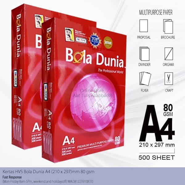 

KERTAS HVS / KERTAS HVS 80 A4 BOLA DUNIA / HVS BOLA DUNIA