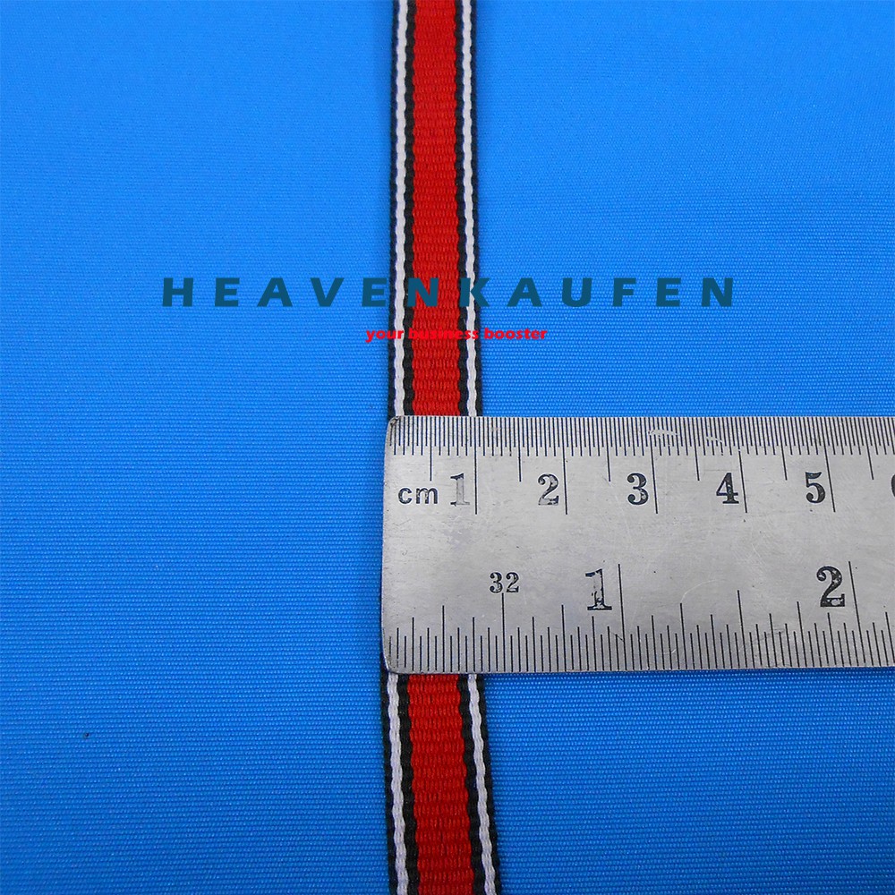 Webbing Strip Halus Lebar 1 cm Warna Merah Strip Hitam Putih Harga Per Rol isi 18 Meter