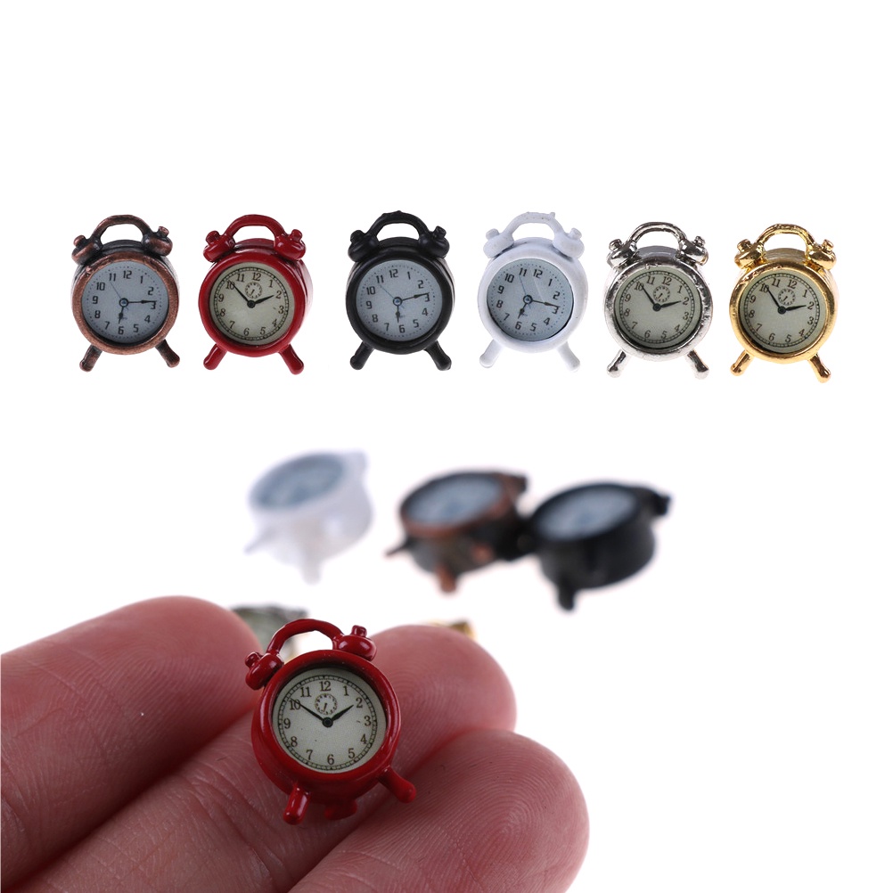 (E2id &amp; &gt; Miniatur Jam Alarm Bahan Metal Untuk Dekorasi Ruang Tamu Rumah Boneka 1 / 12