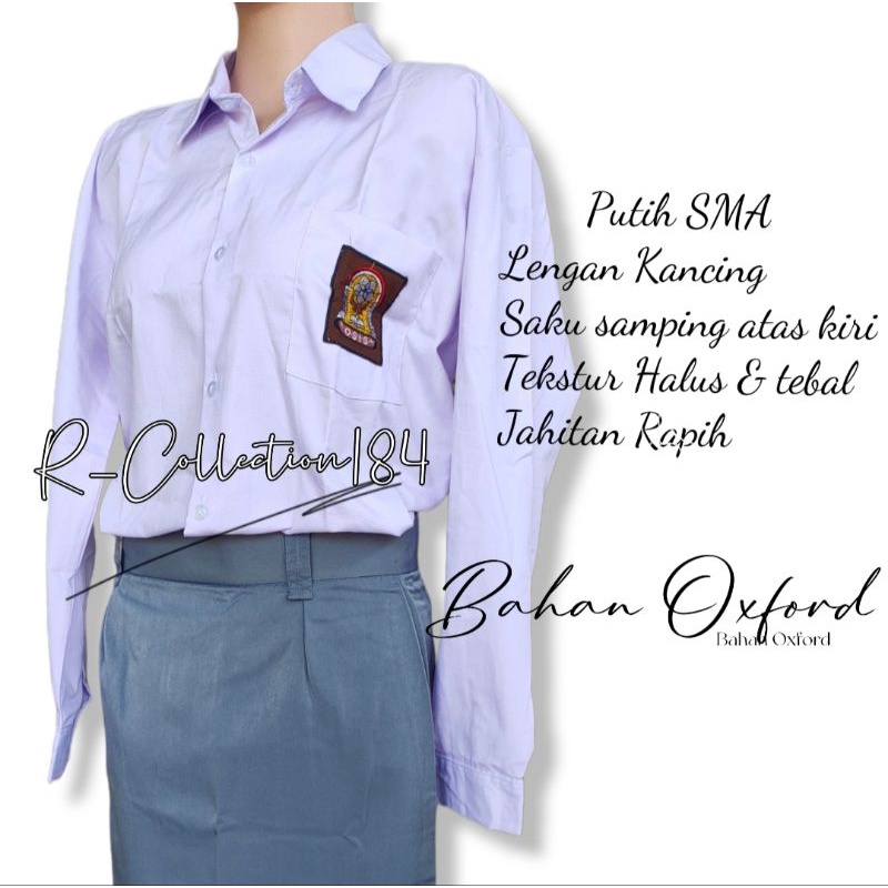 Baju Kemeja Seragam Sekolah Kerja Oxford Atasan Lengan Panjang Putih SD SMP SMA