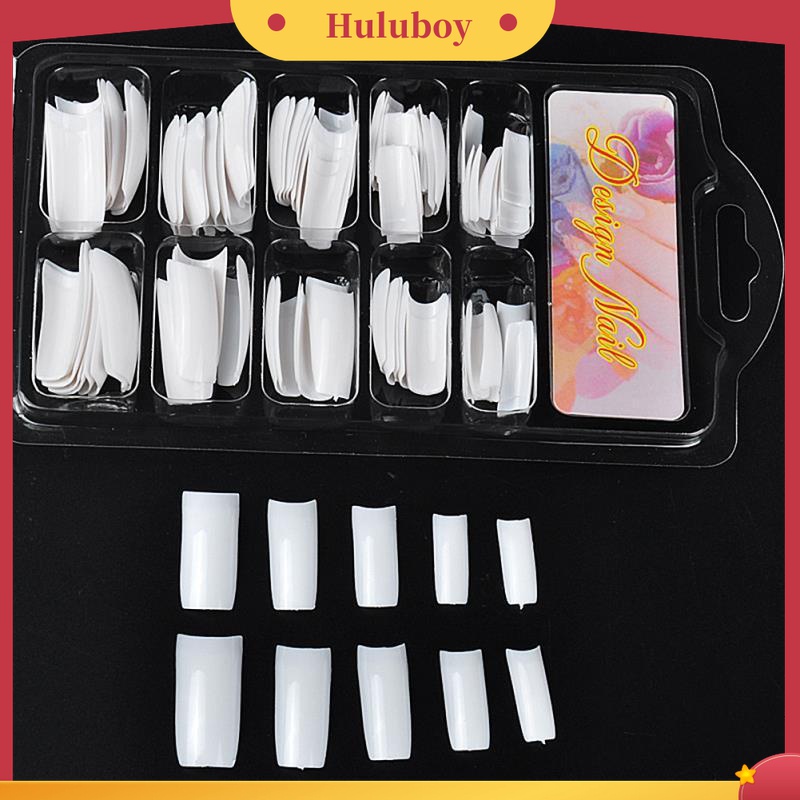 Huluboy Huluboy♡ 100pcs / Kotak Kuku Palsu Panjang Kepala Datar Seamless Ultra Tipis Untuk Dewasa